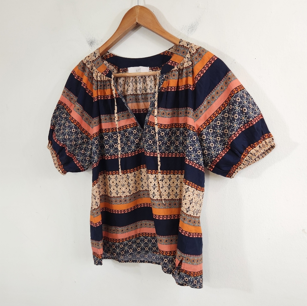 Loft Foulard Tie Neck Puff Sleeve blouse